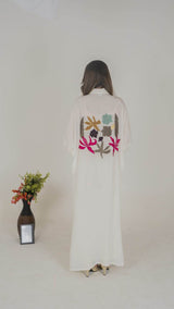 Luxe Appliqué Embroidered Long Shirt in Soft Grip Fabric (White) - Muze London