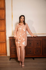 Blush Petal Charm – Embroidered Silk Co-ord Set - Muze London