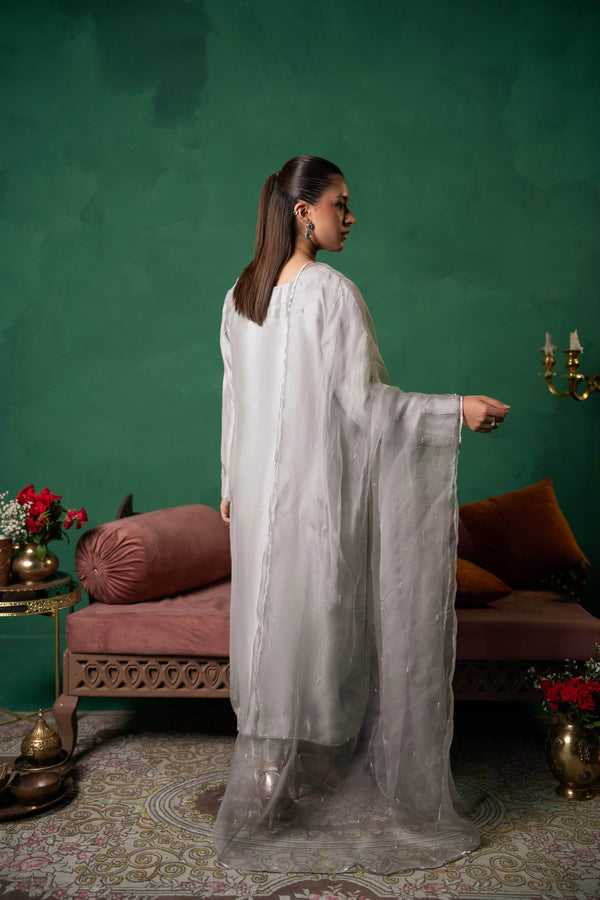 Moonlit Grace – Handcrafted Grey Formal Ensemble - Muze London