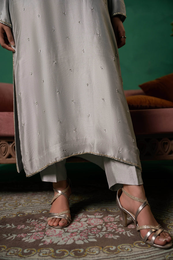 Moonlit Grace – Handcrafted Grey Formal Ensemble - Muze London