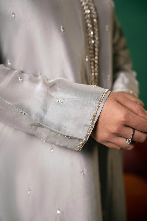 Moonlit Grace – Handcrafted Grey Formal Ensemble - Muze London