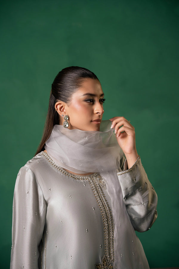 Moonlit Grace – Handcrafted Grey Formal Ensemble - Muze London