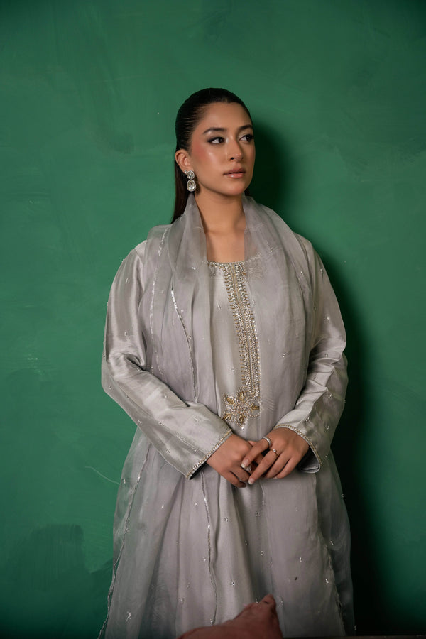 Moonlit Grace – Handcrafted Grey Formal Ensemble - Muze London