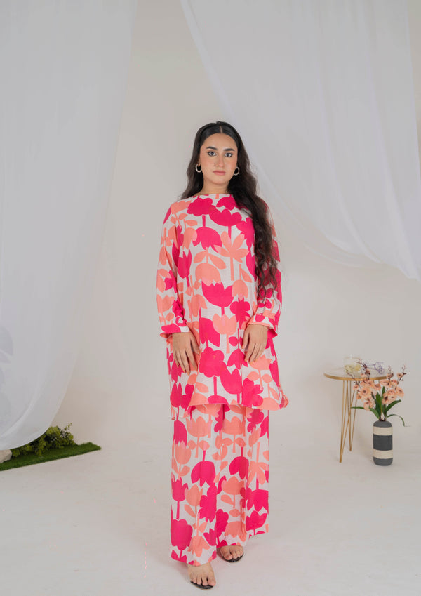 Vibe Check Lawn Silk Two-Piece Set (Pink) - Muze London