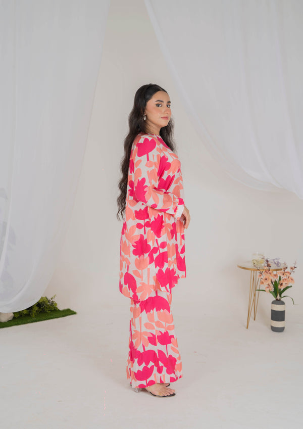 Vibe Check Lawn Silk Two-Piece Set (Pink) - Muze London