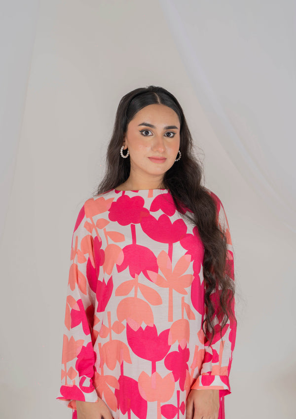 Vibe Check Lawn Silk Two-Piece Set (Pink) - Muze London