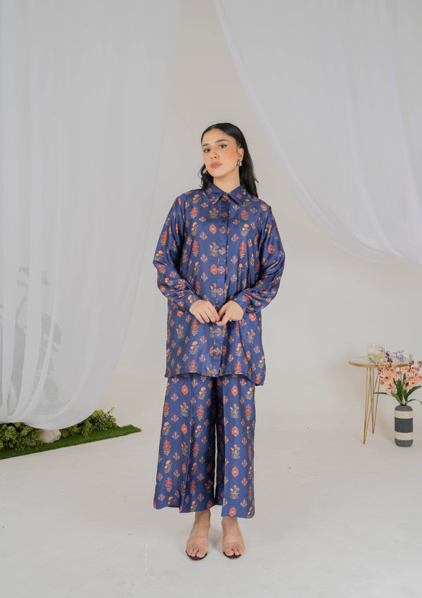 Navy Floral Silk Coord Set - Muze London
