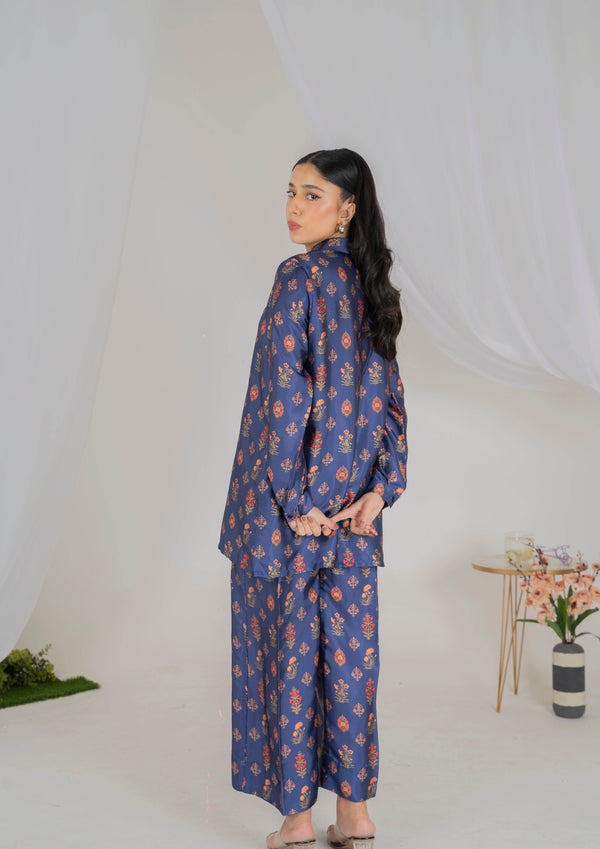 Navy Floral Silk Coord Set - Muze London