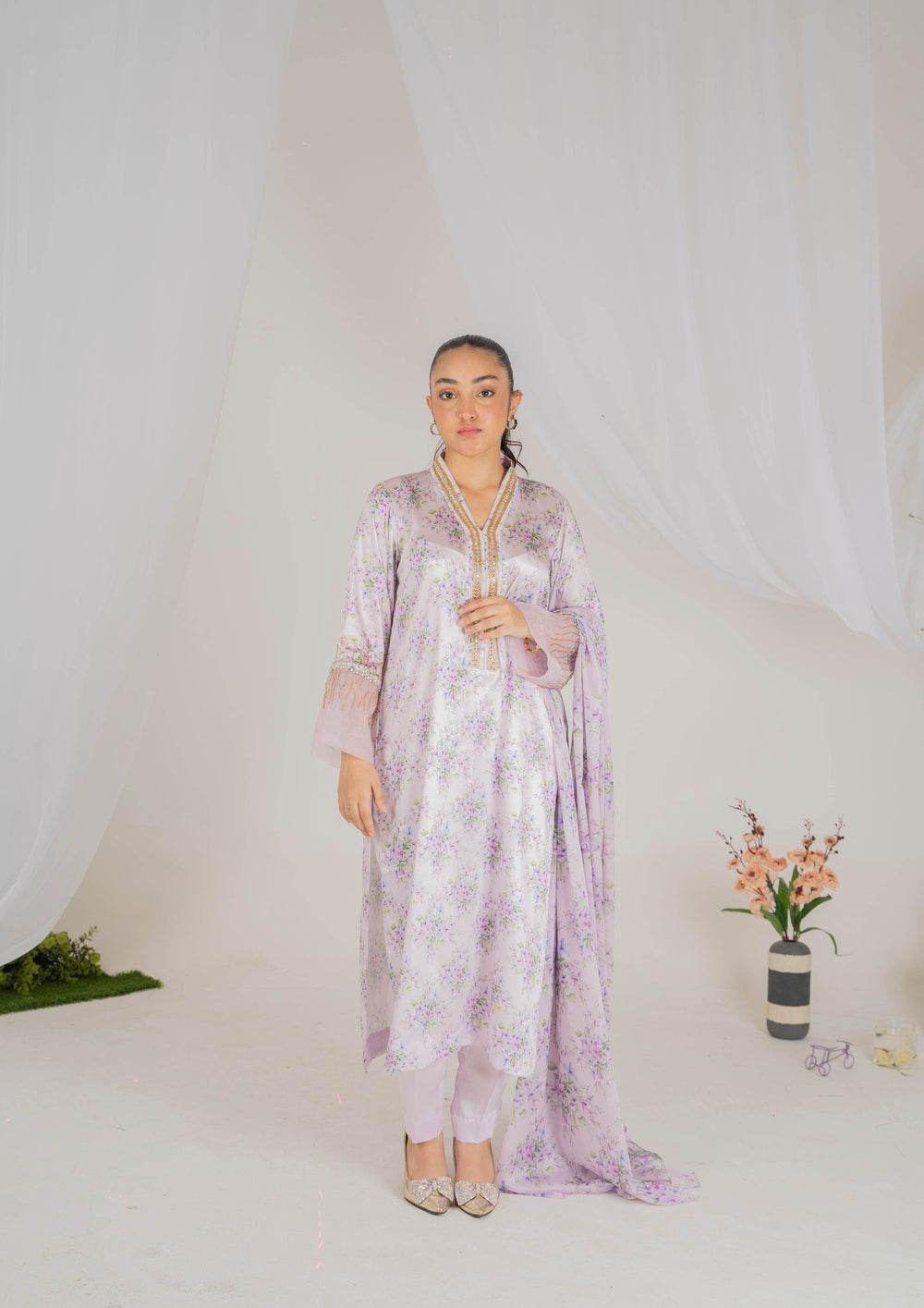 Lilac 3-Piece Luxury Silk Suit with Sequin Detailing - Muze London