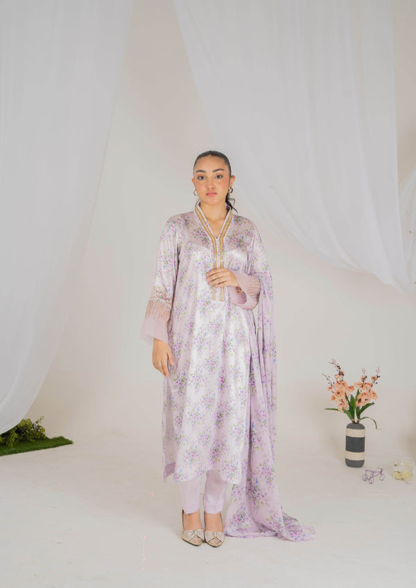 Lilac 3-Piece Luxury Silk Suit with Sequin Detailing - Muze London