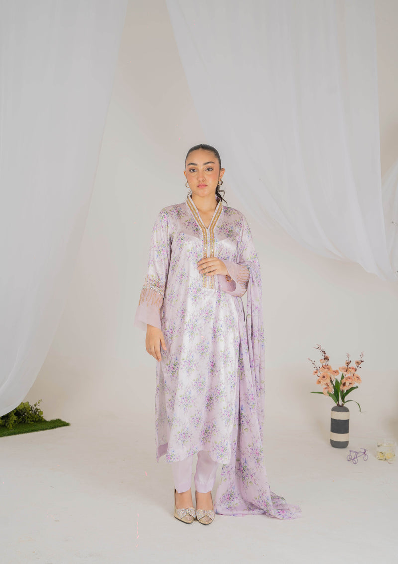 Lilac 3-Piece Luxury Silk Suit with Sequin Detailing - Muze London