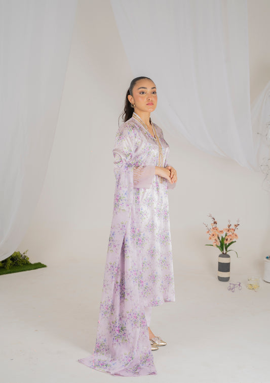 Lilac 3-Piece Luxury Silk Suit with Sequin Detailing