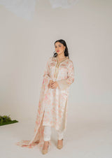 Blush Pink 3-Piece Luxury Silk Set with Sequin-Embellished Neckline and Floral Dupatta - Muze London