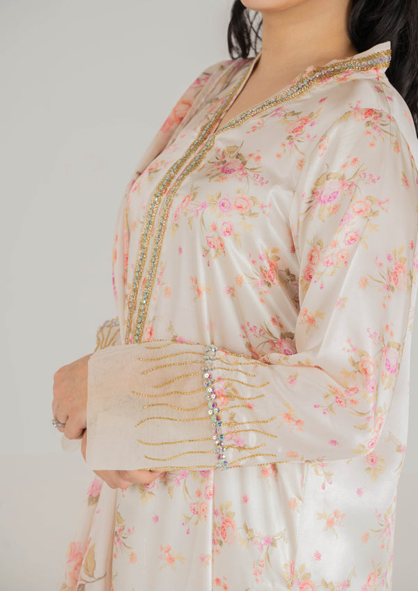 Blush Pink 3-Piece Luxury Silk Set with Sequin-Embellished Neckline and Floral Dupatta - Muze London