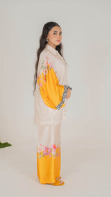 Luxe Floral Silk Kaftan Set with Bold Yellow Accents - Muze London