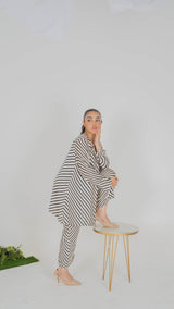 Stripes Vibes: Modern Black & White Open Shrug Set - Muze London