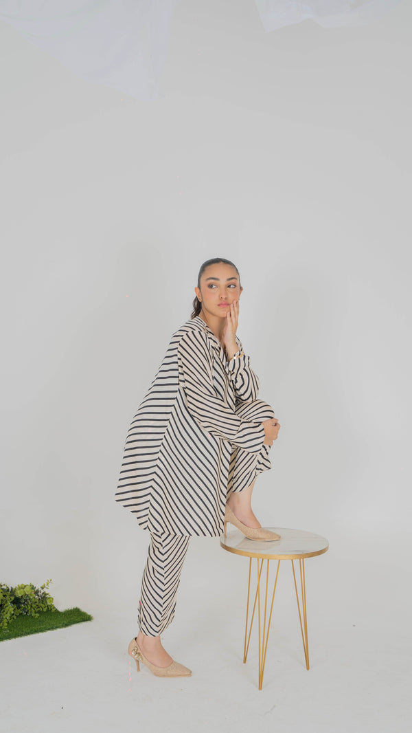 Stripes Vibes: Modern Black & White Open Shrug Set - Muze London