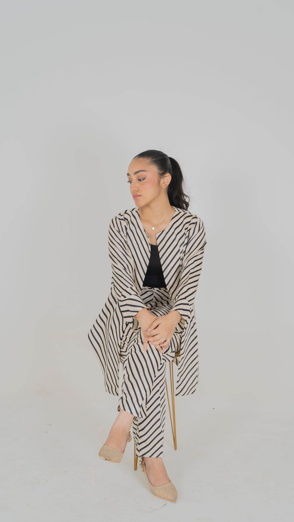 Stripes Vibes: Modern Black & White Open Shrug Set - Muze London