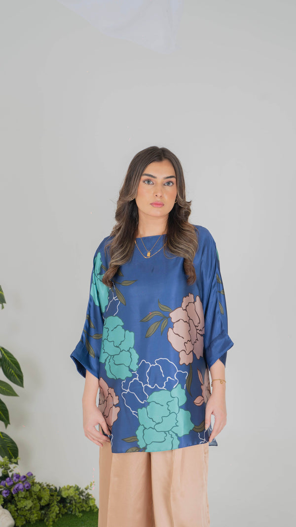 Elegant Floral Printed Silk Pret with Beige Trousers - Muze London