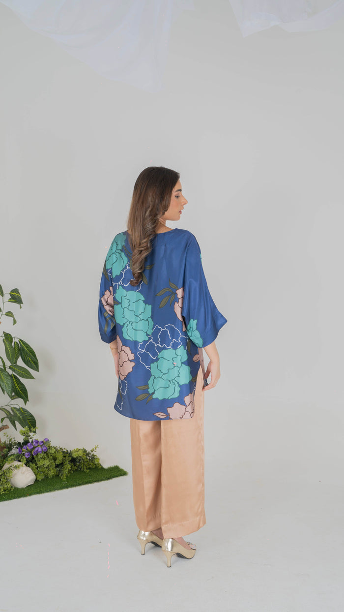 Elegant Floral Printed Silk Pret with Beige Trousers - Muze London