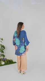 Elegant Floral Printed Silk Pret with Beige Trousers - Muze London