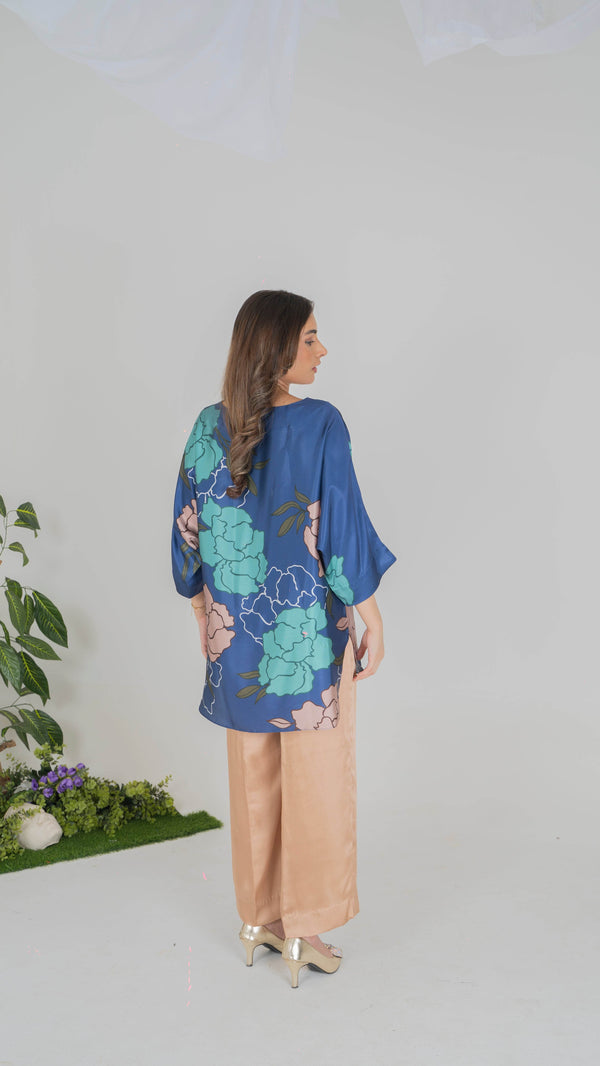 Elegant Floral Printed Silk Pret with Beige Trousers - Muze London