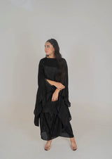 Midnight Black Dhoti-Style Pret Set in Grip - Muze London
