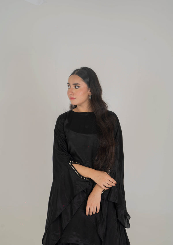 Midnight Black Dhoti-Style Pret Set in Grip - Muze London