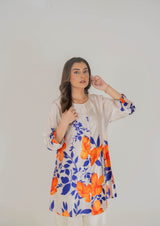 Vibrant Floral Printed Silk Pret – Bold Orange and Blue Blooms - Muze London