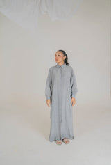 Luxe Appliqué Embroidered Long Shirt in Soft Grip Fabric (Grey) - Muze London