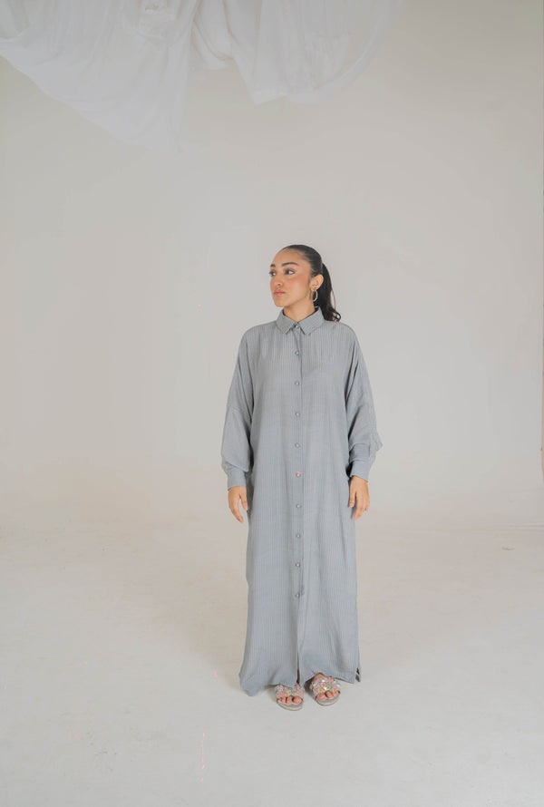 Luxe Appliqué Embroidered Long Shirt in Soft Grip Fabric (Grey) - Muze London
