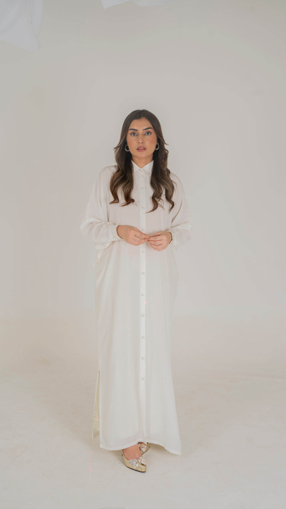 Luxe Appliqué Embroidered Long Shirt in Soft Grip Fabric (White) - Muze London