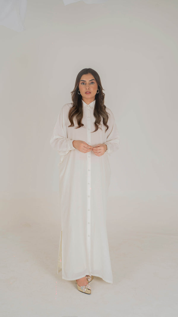 Luxe Appliqué Embroidered Long Shirt in Soft Grip Fabric (White) - Muze London