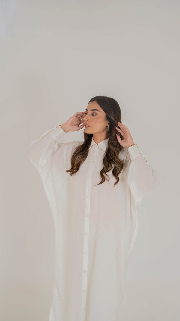 Luxe Appliqué Embroidered Long Shirt in Soft Grip Fabric (White) - Muze London