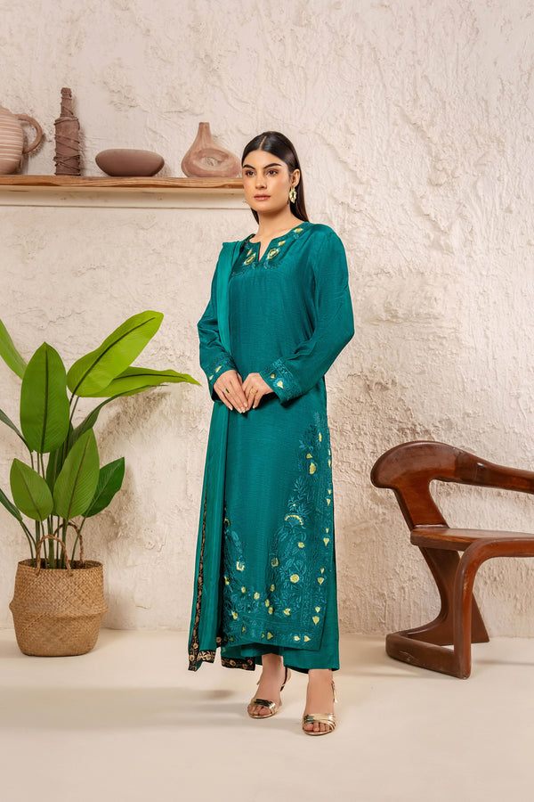 Emerald Luxe – 3Piece Silk Luxury Pret - Muze London