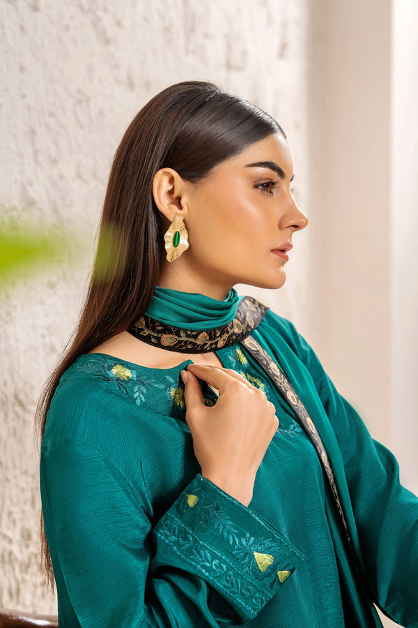 Emerald Luxe – 3Piece Silk Luxury Pret - Muze London