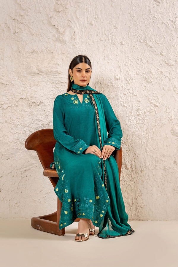 Emerald Luxe – 3Piece Silk Luxury Pret - Muze London