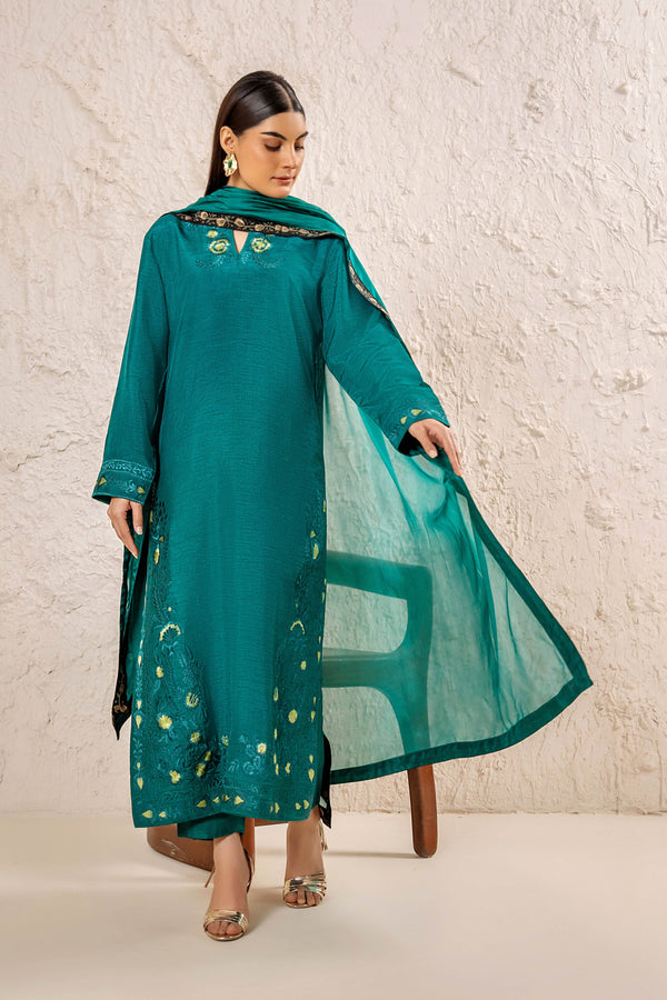 Emerald Luxe – 3Piece Silk Luxury Pret - Muze London