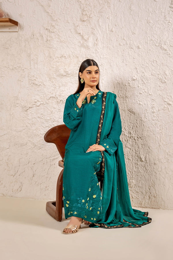 Emerald Luxe – 3Piece Silk Luxury Pret - Muze London