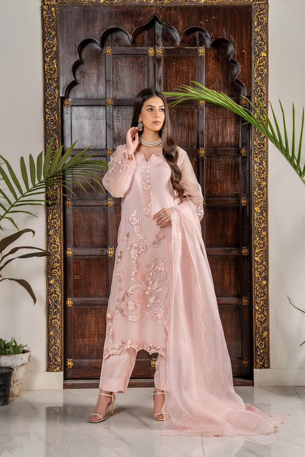 Celestial Blush – Embroidered Organza & Silk Luxury Ensemble - Muze London