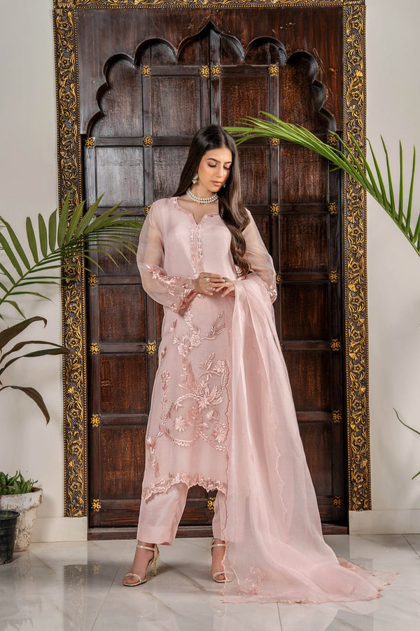 Celestial Blush – Embroidered Organza & Silk Luxury Ensemble - Muze London