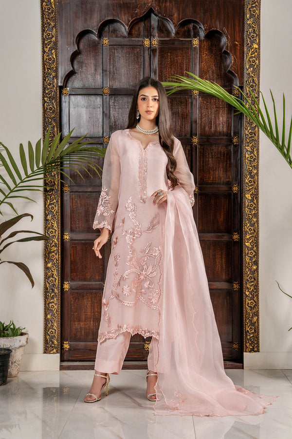 Celestial Blush – Embroidered Organza & Silk Luxury Ensemble - Muze London
