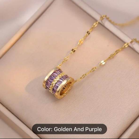 Elegant Titanium SS Necklace Golden & Purple - Muze London